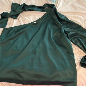 NSR One Shoulder Green Blouse with neck bow
